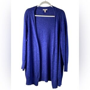 EILEEN FISHER Cardigan organic linen & Cotton 2X Slub OpenFront Long Sleeve Blue